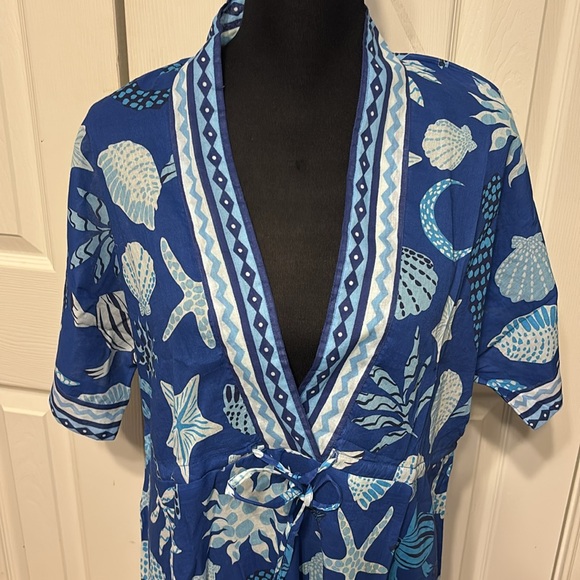 Haute Hippie Blue and White Shell Print Swim Coverup - Picture 2 of 11
